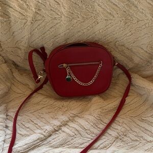 Red Chain Accent Crossbody Bag